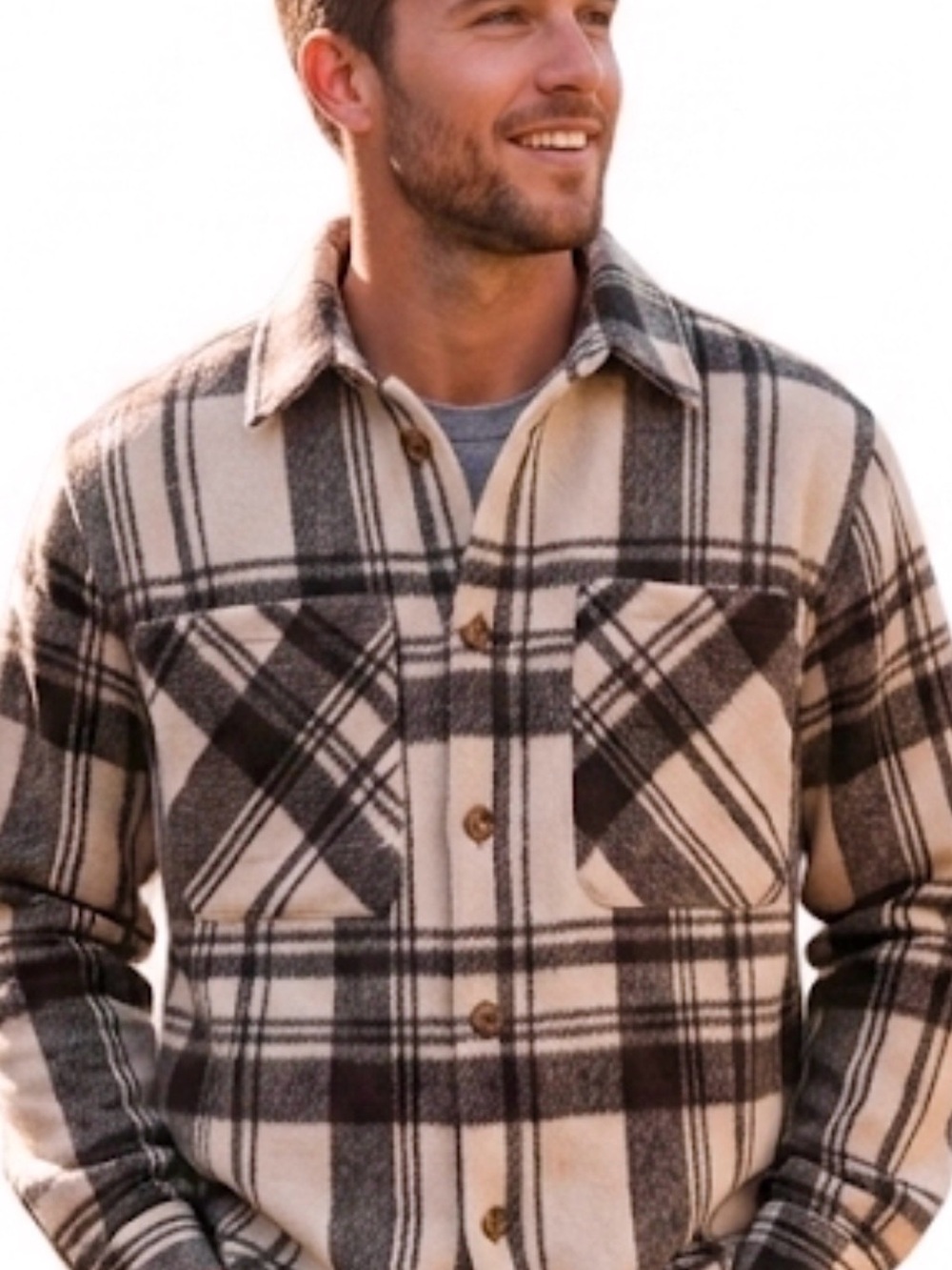 NWT Urban Man Men's Plaid Soft Button-Up Shacket with FULL LOWER BACK COVERAGE